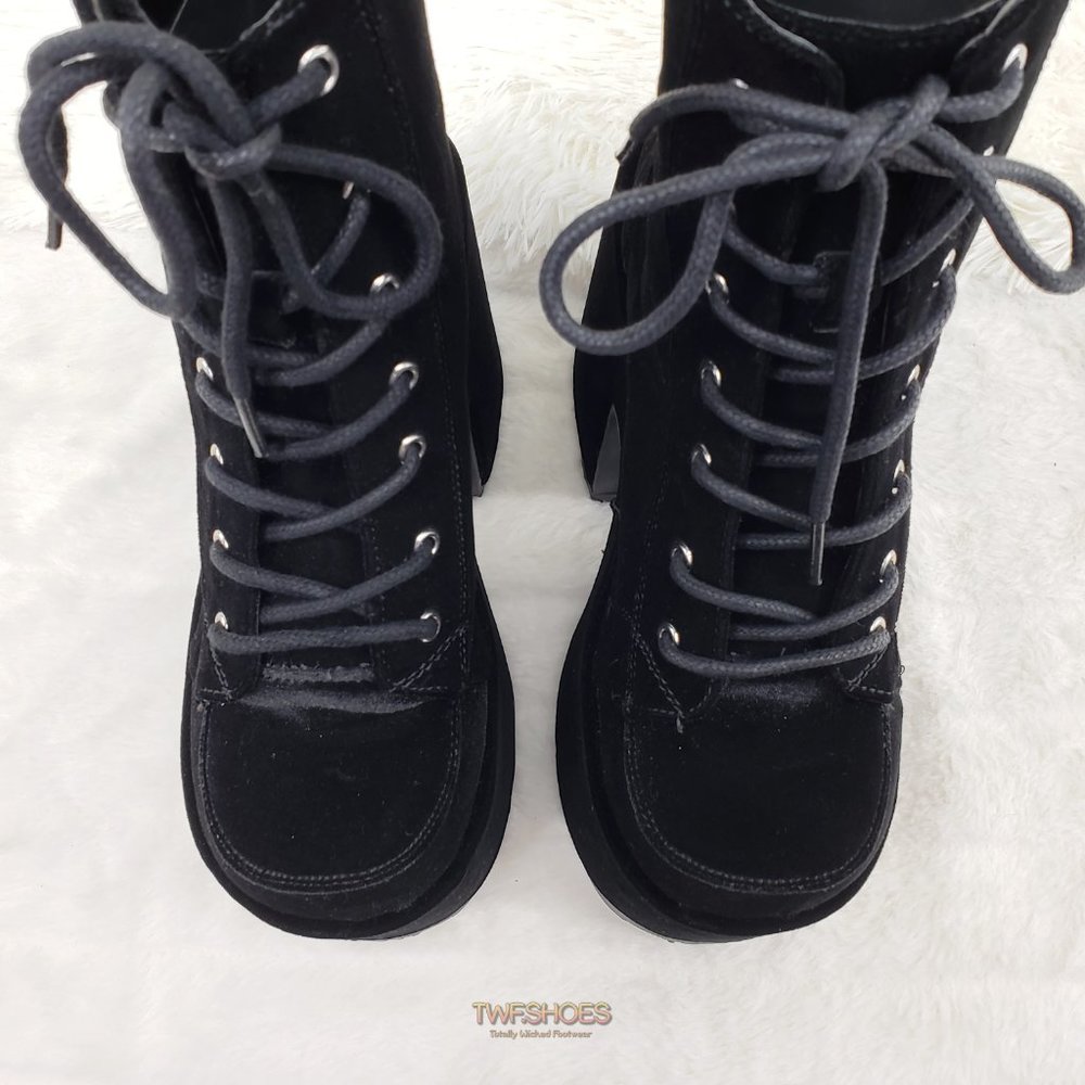 Black Velvet Platform Goth Punk Ankle Boots - Picture 13 of 15